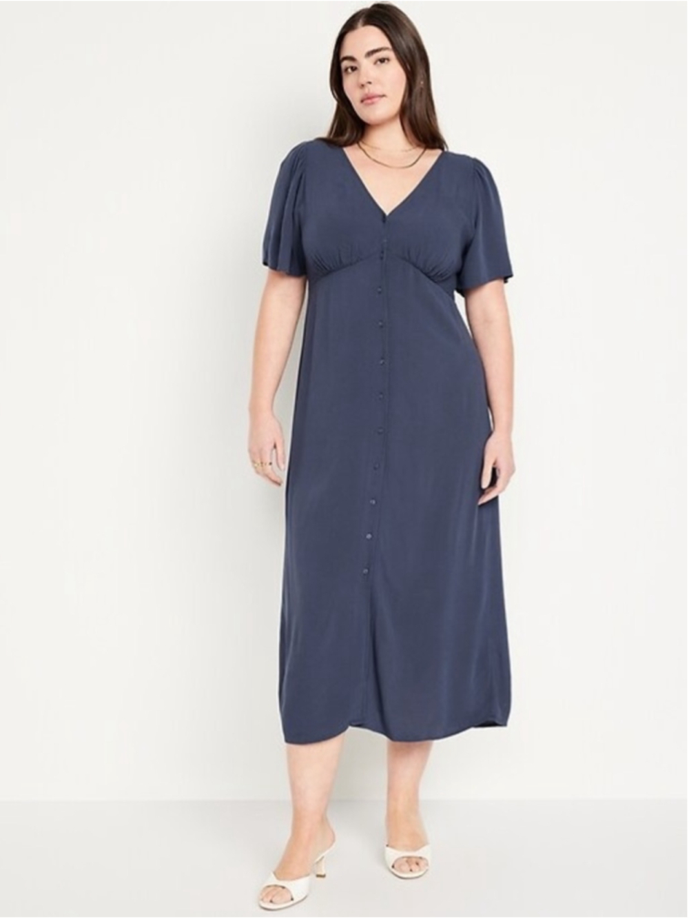 Old Navy Blue Waist-Defined Midi Dress Sz Small